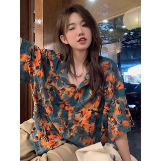 YioYcc 여성 루즈핏 소프트 셔츠 프린트 셔츠 블라우스 커플 셔츠