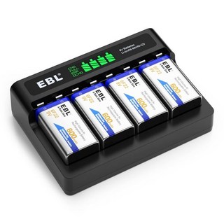 EBL 충전식 9V 배터리 4팩 M7014 포함충전식 리튬이온NiMHNiCD 배터리용 LW 충전기USB 케이블 내장 인서트 충전기, 1개