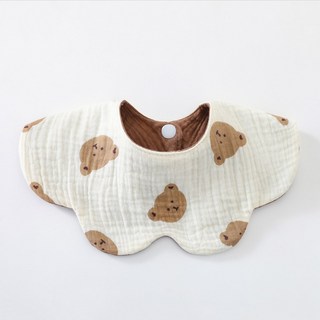 6겹 양면 아기 턱받이 부드러운 면 소재 침받이 신생아용, 1개, Bear head