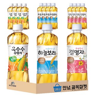 [안녕골목마켓] 웅진 차 음료 15입 세트 ( 하늘보리 5개 결명자 차 5개 옥수수 수염차 5개 ) 3종 차류 세트, 15개, 500ml