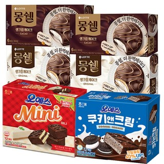 [과자몬스터]사무실 과자 세트 6종 몽쉘 통통 크림 +카카오 +오예스미니 +오예스 쿠키앤크림, 1세트