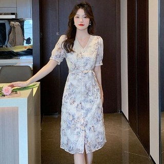뉴욕멋쟁이 시스루 카라 볼륨소매 벨티트 원피스