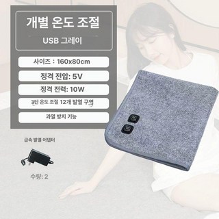 무선전기장판 차박용 휴대용 충전식, 회색 1인 이중 제어속열 어댑터, 기본 색상