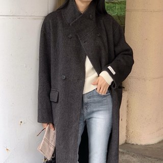 울100 핸드메이드 하이넥 더블버튼 롱코트 3color 아이보리 카키 차콜