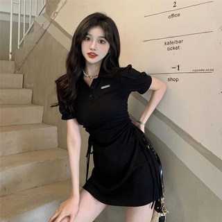 AOKADA 여성 여름 셔링 미니 반팔 원피스
