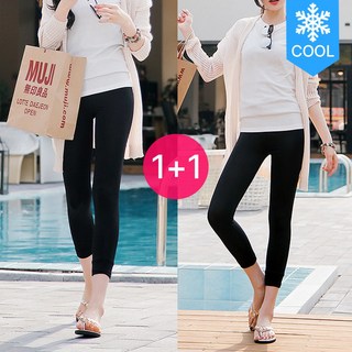 1+1 시원한 아이스 쿨링 원단 비침없는 8부 레깅스 빅사이즈 F~7XL 고무줄 여름 쫄바지 접촉냉감 흡한속건 빠른건조 여성용