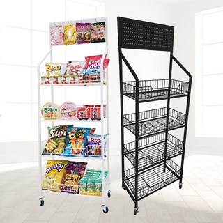 인트홈 간식 팬트리 과자 진열대 스낵 선반 4단 (바퀴 타공판 후크 포함), 화이트
