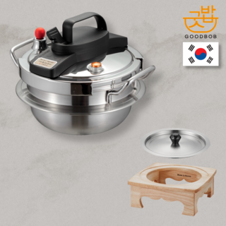 굿밥 1인용 2인용 4인용 압력솥 누룽지 미니 압력밥솥 인덕션 가스, 4인용 양수 압력솥+스텐뚜껑/나무받침 세트, 1세트, 혼합색상, 2L