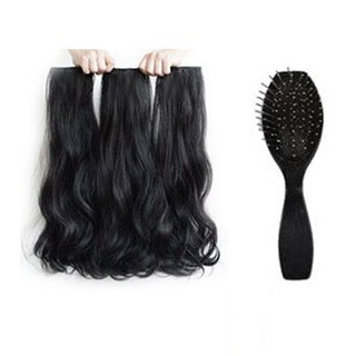 일월전빵 긴머리 웨이브 똑딱이 헤어피스 붙임머리 55cm 2피스 3개 1세트+가발빗, 블랙