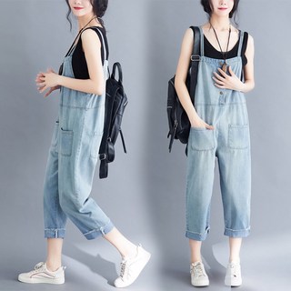 BLACK K7 여성 루즈핏 데님 멜빵바지