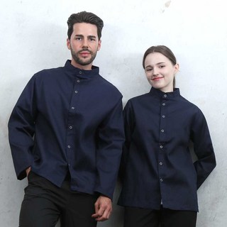 20수 면혼방 네이비 베이직 스탠딩카라 긴팔조리복 남녀공용 1개 업소용 식당 쉐프웨어 조리복 호텔 양식 레스토랑 카페 유니폼 전문쉐프복 쿡복 KO-165-3