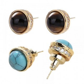 12mm 터키석 원석 이어링 호안석 지르코니아 도금 18K