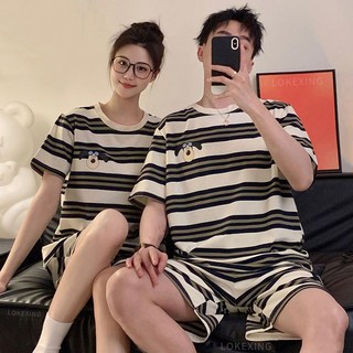 LOKEXING 커플잠옷 여름 잠옷 여성 파자마 남자 반팔티 반팔 홈웨어