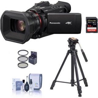 파나소닉 HC X1500 4K 프로 캠코더 24배 광학 줌 WiFi HD 라이브 스트리밍 타카마 삼각대 64GB 메모리 카드 62mm 필터 키트 청소 포함
