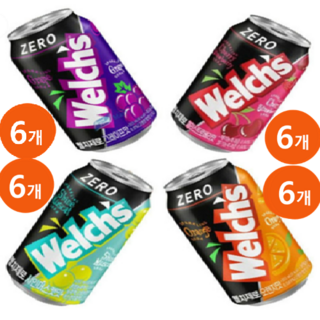 웰치스 제로4종 오렌지6개+포도6개+체리6개+샤인머스캣6개 24캔, 1세트, 355ml 대표 이미지 - 제로 탄산음료 추천