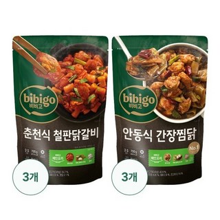 CJ제일제당 비비고 춘천 식 철판닭갈비3+안동식 간장찜닭3 총 6봉, 없음, 700g, 6개