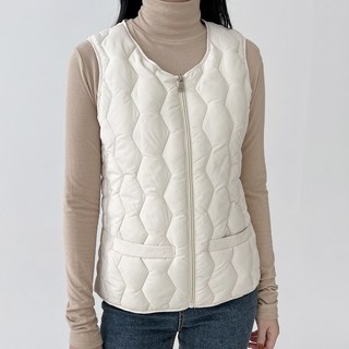 여성 브이넥 경량 지퍼 패딩 베스트 허리텐션 조끼 빅사이즈