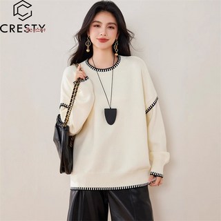 크레스티 여성 데일리 긴팔 스웨터 루즈핏 포근 라운드넥 니트