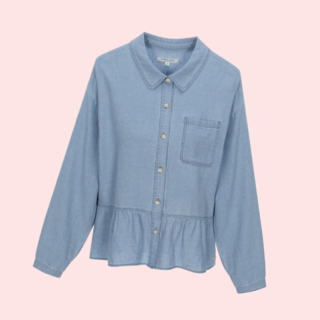 써스데이아일랜드 여성 여자 우먼스 페플럼 데님 청 셔츠 블라우스 상의 T252MBL147W