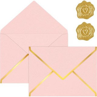 30 팩 5x7인치입니다. 초대용 봉투 250g 컬러 비즈니스 우편 금박 V플랩 씰 스티커 A7 결혼식 감사 기프트 카드 생일 베이비 샤워 그린, pink