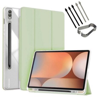 갤럭시탭S10 플러스 울트라 클리어 투명 북커버 케이스 S펜슬 수납 S10+ Ultra 삼성 케이스나라, 라이트그린, 1개