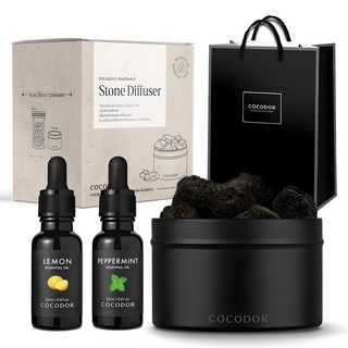 코코도르 스톤 디퓨저 아로마오일 블렌딩 세트 + 쇼핑백, 리프레쉬(레몬+페퍼민트), 20ml, 1세트