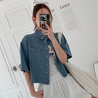 더킹맨 남녀공용 슬림핏 린넨반팔 데님셔츠