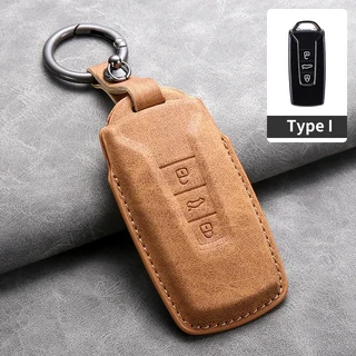 쿠쿠스토어 폭스 바겐 Touareg 2019 가죽 자동차 키 보호 쉘에 대한 케이스 커버, 04 Brownish yellow  I1