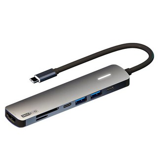 맥로이드 7포트 4K 100W 맥북 삼성 LG HDTV 멀티 허브 어댑터 HDMI TF SD C타입 USB3.0, 그레이