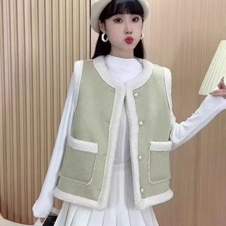 여성용 가을 겨울 무스탕 조끼 캐주얼 여자 램스울 조끼 코트 빈티지 루즈핏 여성 민소매 베스트 도톰 양털 조끼 LCC