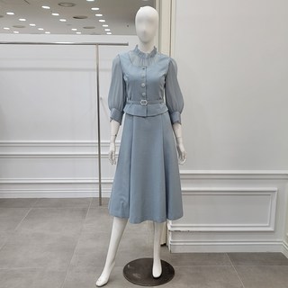 미니멈 MD 하이넥 쉬폰 배색 벌룬소매 플레어원피스 MXCAWO7460CJDK1656012