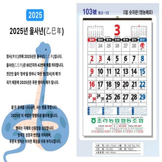 2025년 옛날달력 대형 벽걸이형 을사년 윤전 영농메모 대형달력 1+1 2개, 1세트