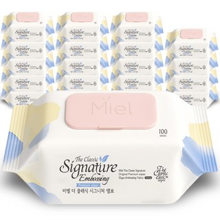 미엘 더 클래식 시그니처 엠보싱 물티슈 평량55g 100매 20팩, 20개, 55g