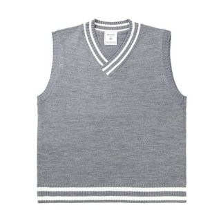 오버핏 남자 배색 브이넥 니트 조끼 커플 베스트 레이어드룩