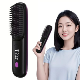Oyoson 무선 빗고데기 음이온 브러쉬 헤어 스타일러 3단계 온도조절 매직기 휴대용, 블랙