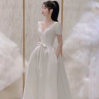 셀프웨딩드레스 새틴드레스 피로연 연주회 돌잔치 결혼식2부 원피스