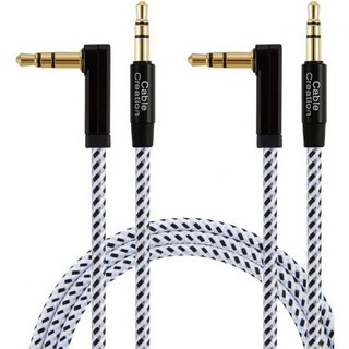 케이블 제작 3.5mm 오디오 2팩 3피트 스테레오 잭 Aux 90도 헤드폰 폰 2018 맥 미니 서피스 독 아이폰 카 등과 호환, [2-PACK] 3 Feet_Black & White