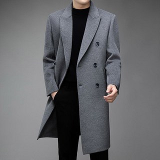 POMTOR 고급 겨울 남성 카멜 더블버튼 클래식 울 롱코트