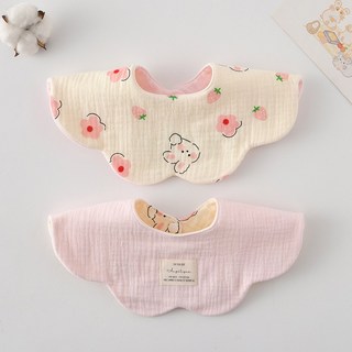 양면 사용 아기 턱받이 웨이브 레이스 부드러운 면 트리밍 타액수건, Flower Rabbit, 1개