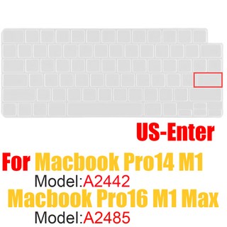 호환 컬러 실리콘 스페인어칠레 키보드 스킨 커버 MacBook New Pro 14 2021 A2442 M1 칩 Pro16 M1 Max A2485 키보드 커버, [01] US-Clear, 1개