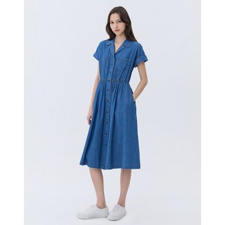 24SS [가격인하][데님][면100%][스테디셀러]라이트네이비 워싱 반팔데님원피스 WSDR4B503N1