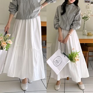 데일리앤 헤이즈 밴딩 플레어 롱스커트 a라인 셔링 롱 치마 봄 여름 가을
