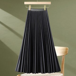 AOKADA 플리츠 롱 플레어 스커트 A라인 밴딩 치마