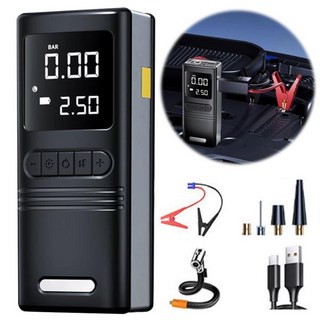 자동차 무선 공기 펌프 USB 충전식 자전거 압축기 전원 디스플레이 타이어 150PSI, 1개