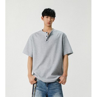 ANYOU 남성 와플 캐주얼 버튼 헨리넥 반팔 티셔츠 루즈핏