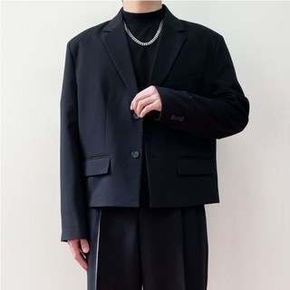 남자 크롭블레이저 숏자켓 오버핏 싱글 투버튼 콤비자켓 미니멀 봄 가을 하객룩 셋업정장