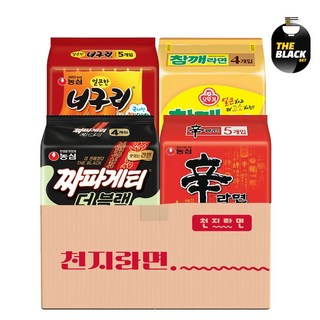 [천지라면] 농심 오뚜기라면 봉지라면세트 18P (짜파게티 더블랙 4P + 참깨라면 4P + 신라면 5P + 너구리 5p ), 1세트