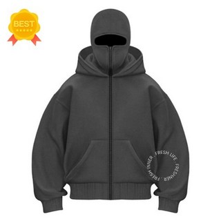 프레시너 복면 일체형 후드집업 남녀공용 오버핏 가을 겨울 간절기 기모 루즈핏 힙한 후디