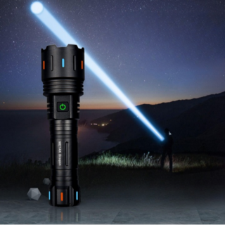 METAK 초강력 고휘도 XHP160 충전식 화이트 레이저 LED 후레쉬 랜턴 써치 손전등 전문가용, 1개