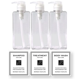 아루아 욕실 사각 디스펜서 650ml 3종 세트+방수스티커 3종, 투명, 1개